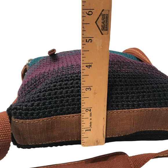 The Sak Crochet Shoulder Bag Teal Purple Black Leather Trim Tassel Crossbody - Picture 6 of 16